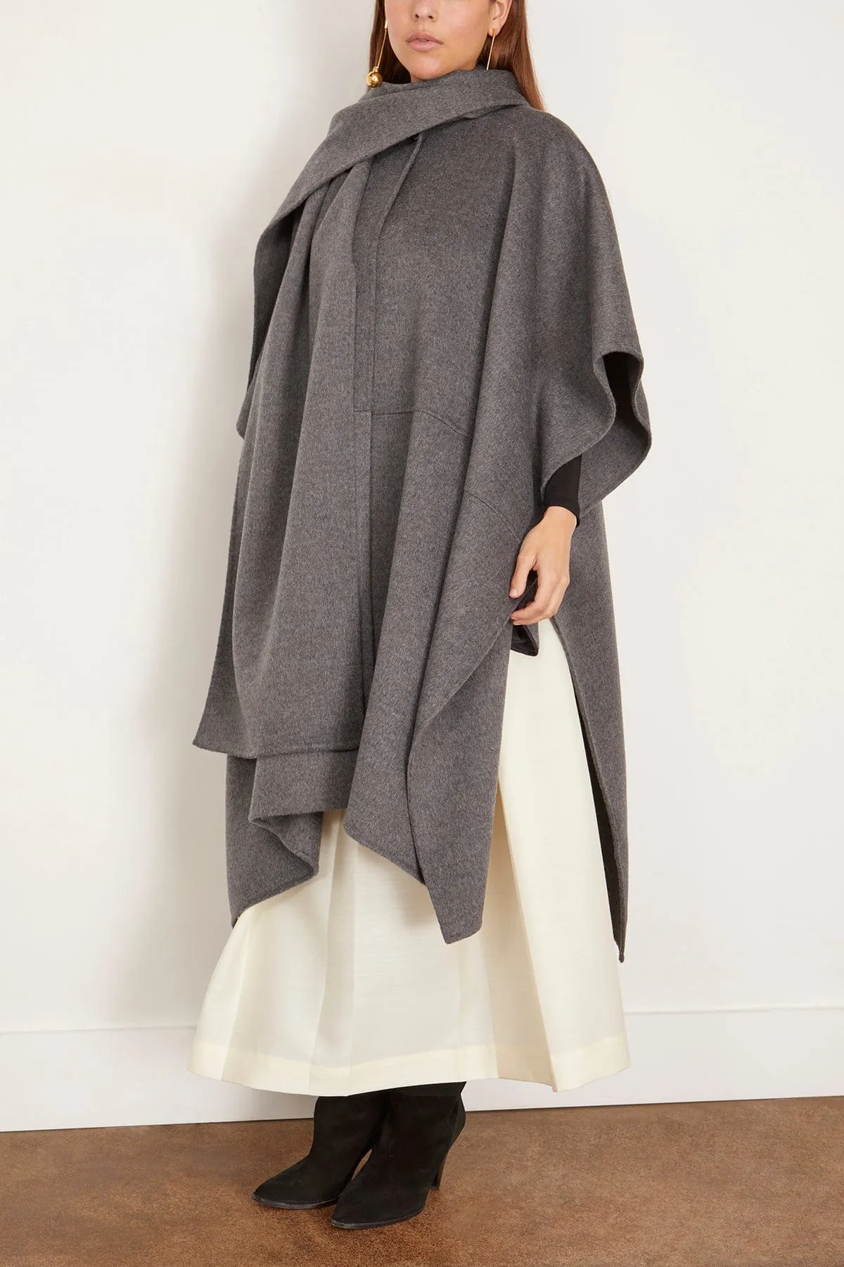 Double Scarf Coat in Mid Grey Melange