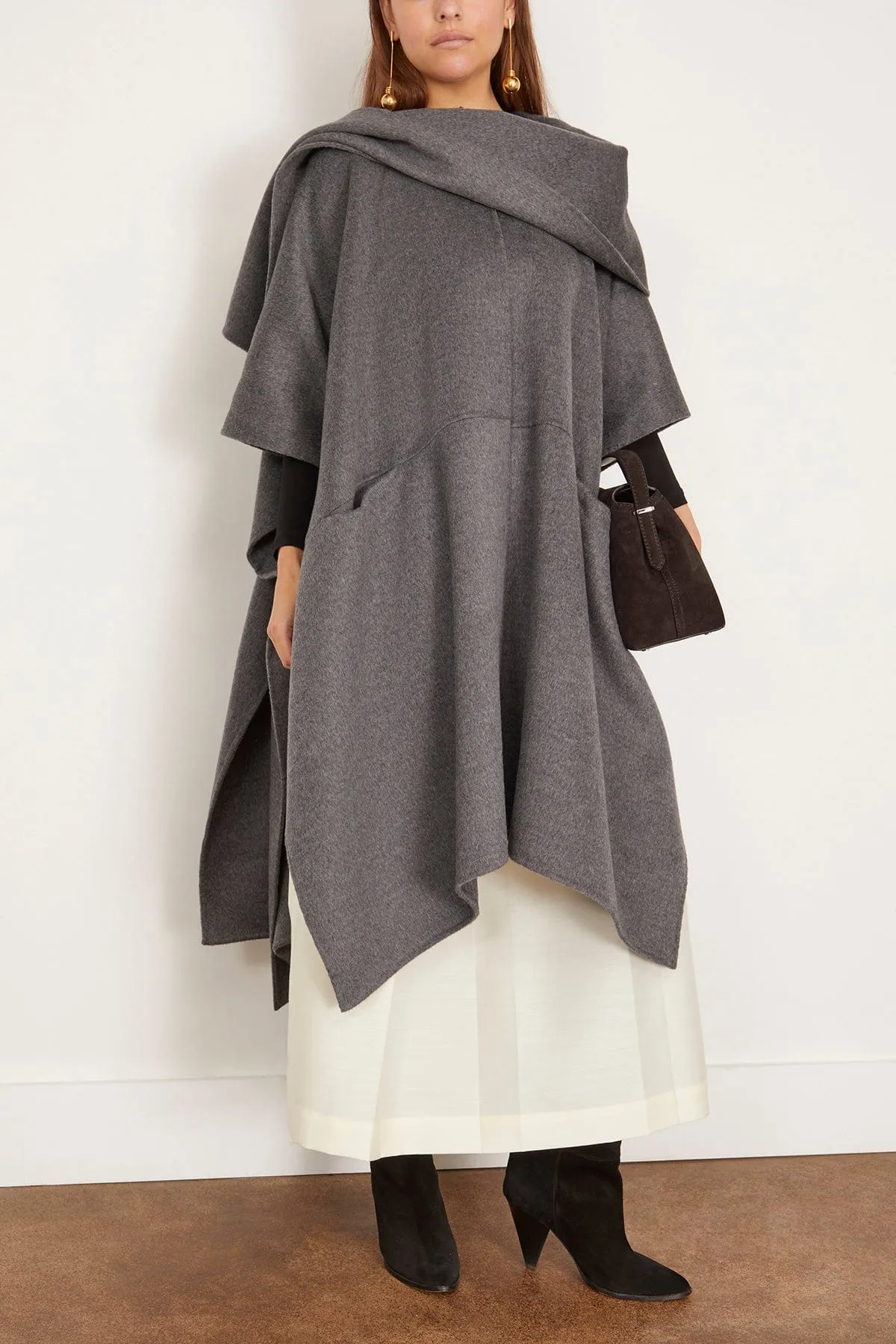 Double Scarf Coat in Mid Grey Melange