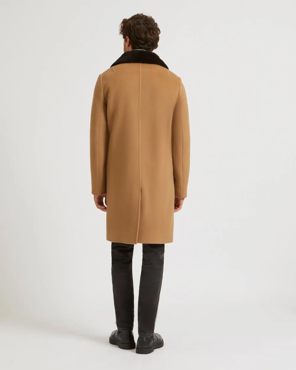 Double-Sided Wool-Cashmere Fabric Coat With Mink Collar