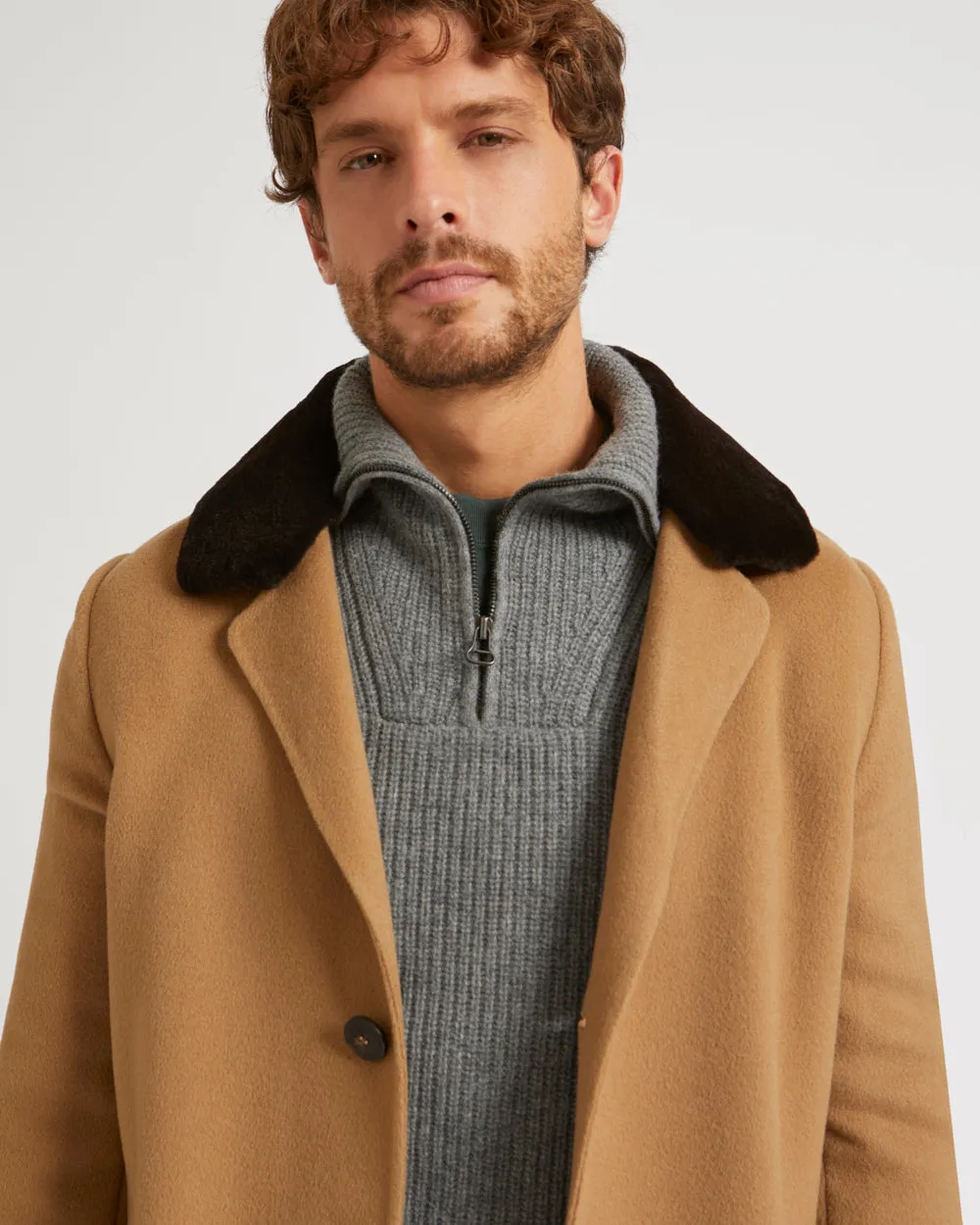 Double-Sided Wool-Cashmere Fabric Coat With Mink Collar