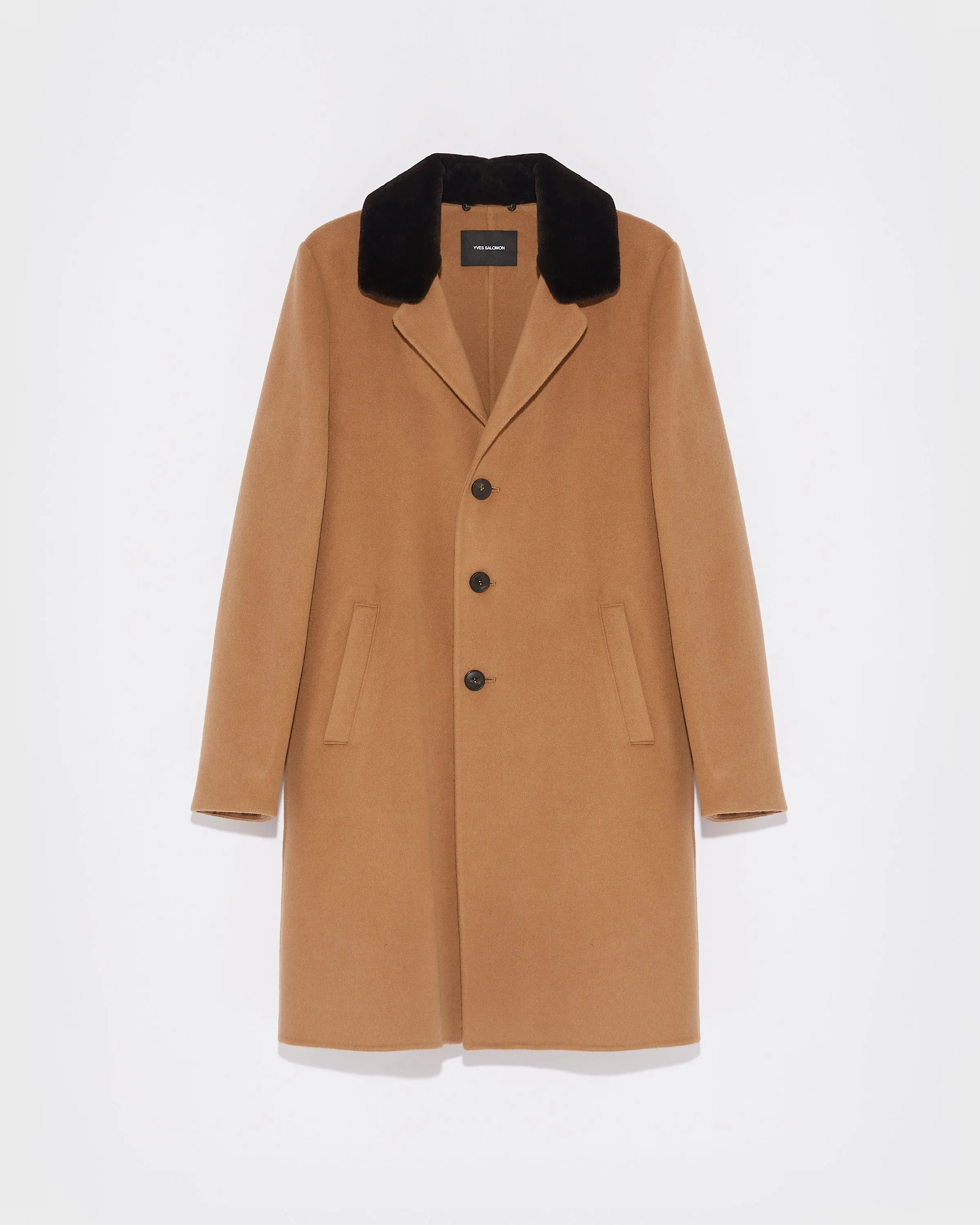 Double-Sided Wool-Cashmere Fabric Coat With Mink Collar