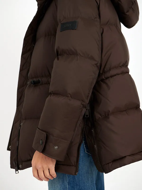 Down Coat with Trim in Mocha