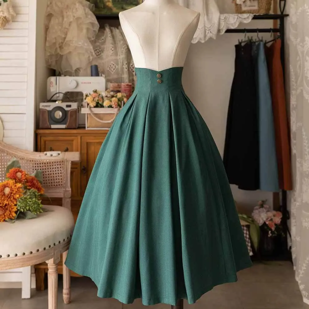 Elegant Vintage High Waist Polyester Pleated Skirt