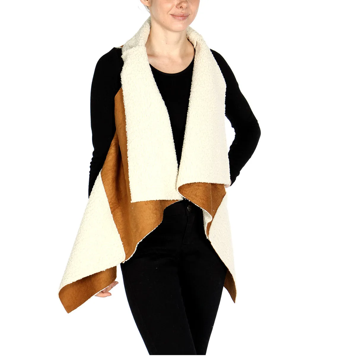 Ellie & Kate Women's Contrast Faux Sherpa / Suede Vest