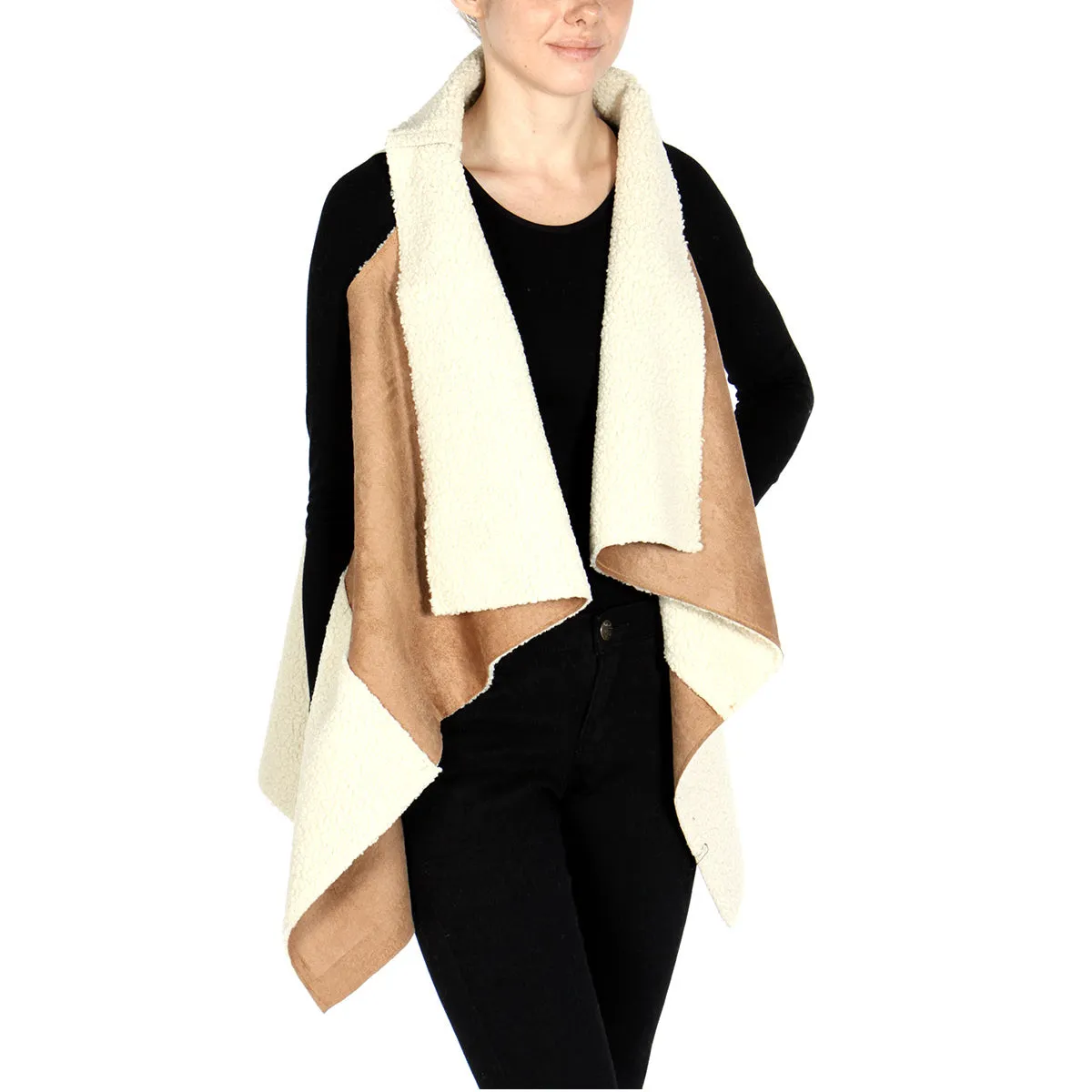 Ellie & Kate Women's Contrast Faux Sherpa / Suede Vest