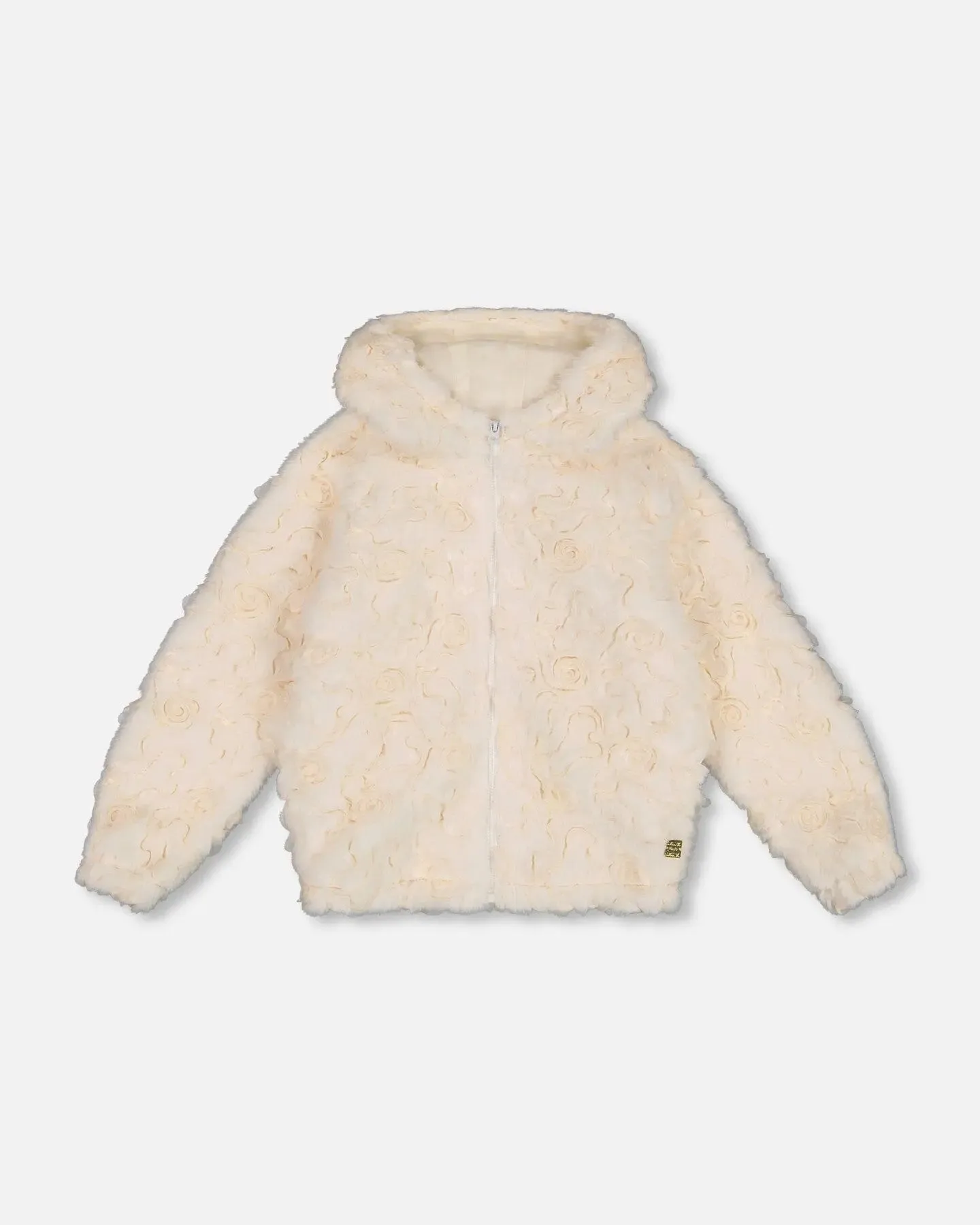 Embroidered Faux Fur Cardigan Off White