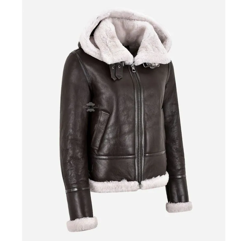 ERIN Hooded Sheepskin Jacket for Women B3 Shearling Jacket