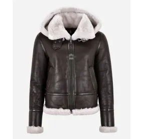 ERIN Hooded Sheepskin Jacket for Women B3 Shearling Jacket