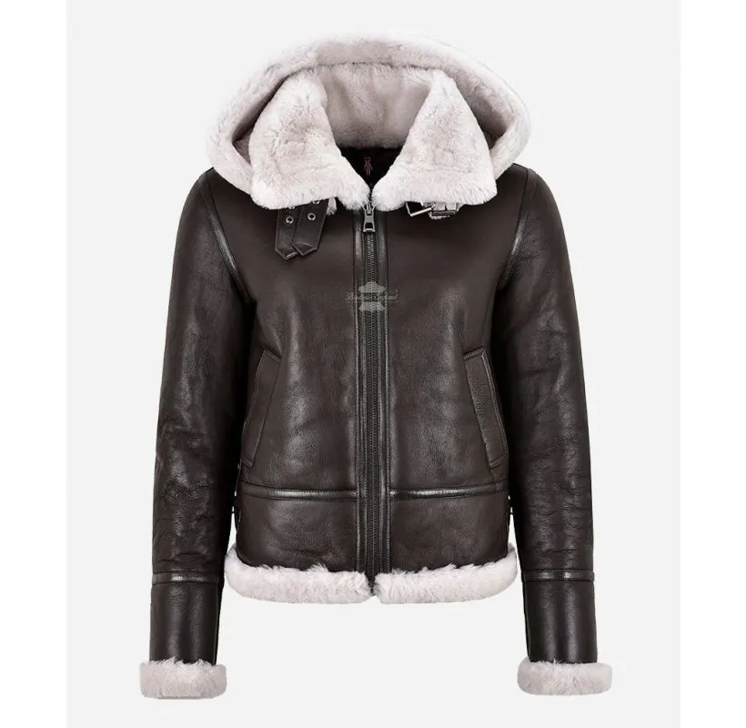 ERIN Hooded Sheepskin Jacket for Women B3 Shearling Jacket