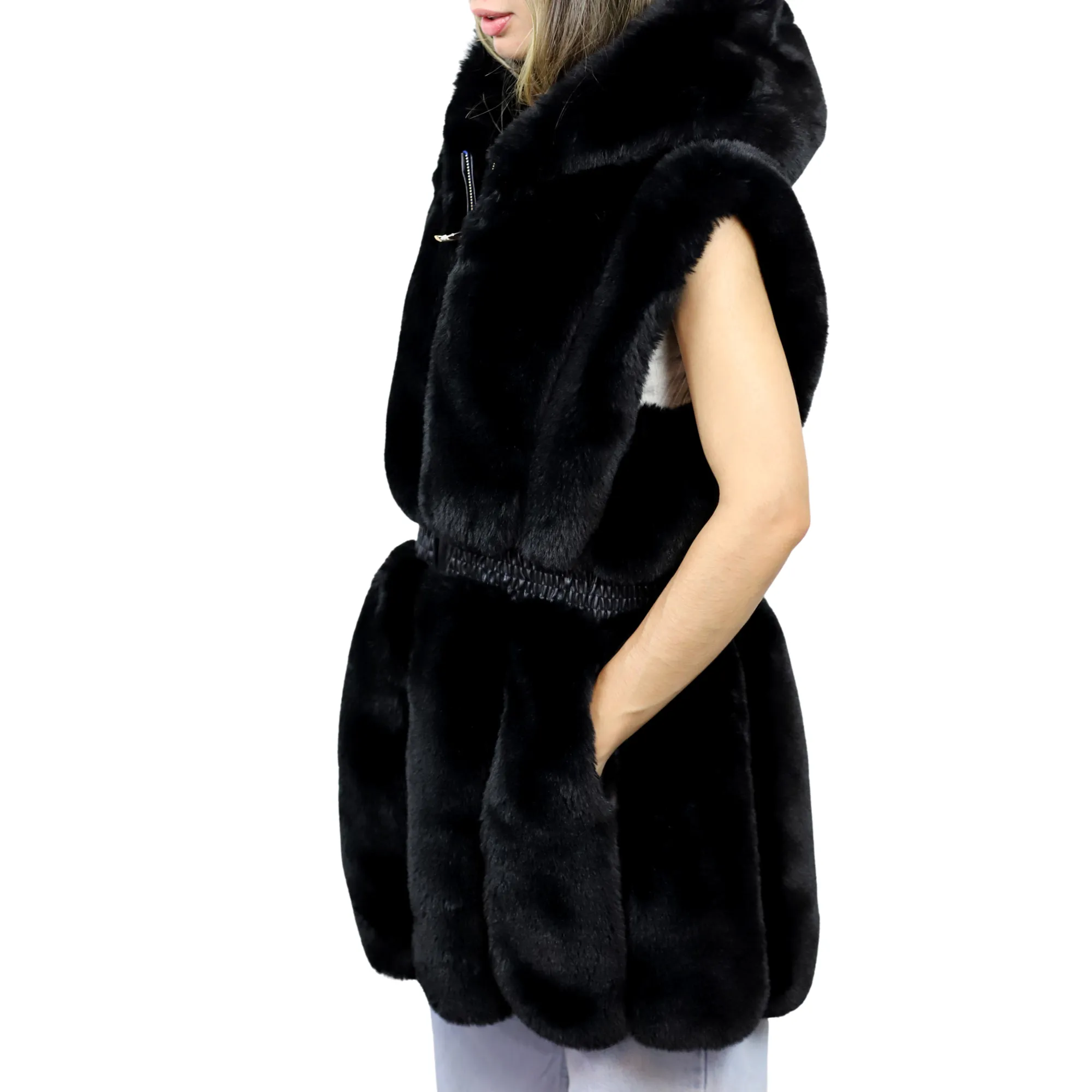 Faux Fur Vest  - Black