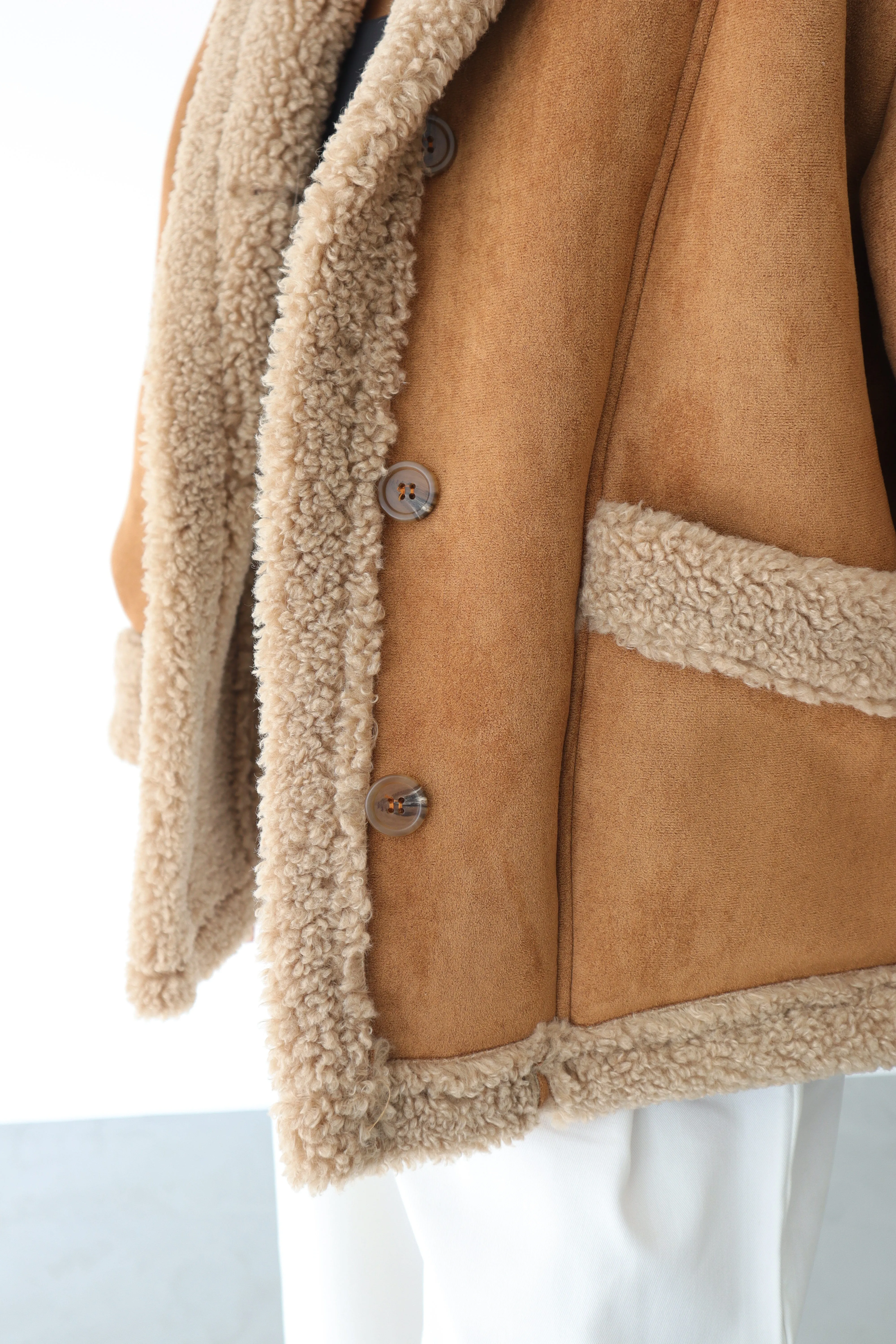 Faux Lambswool Fur Lined Shearling Jacket,Tan