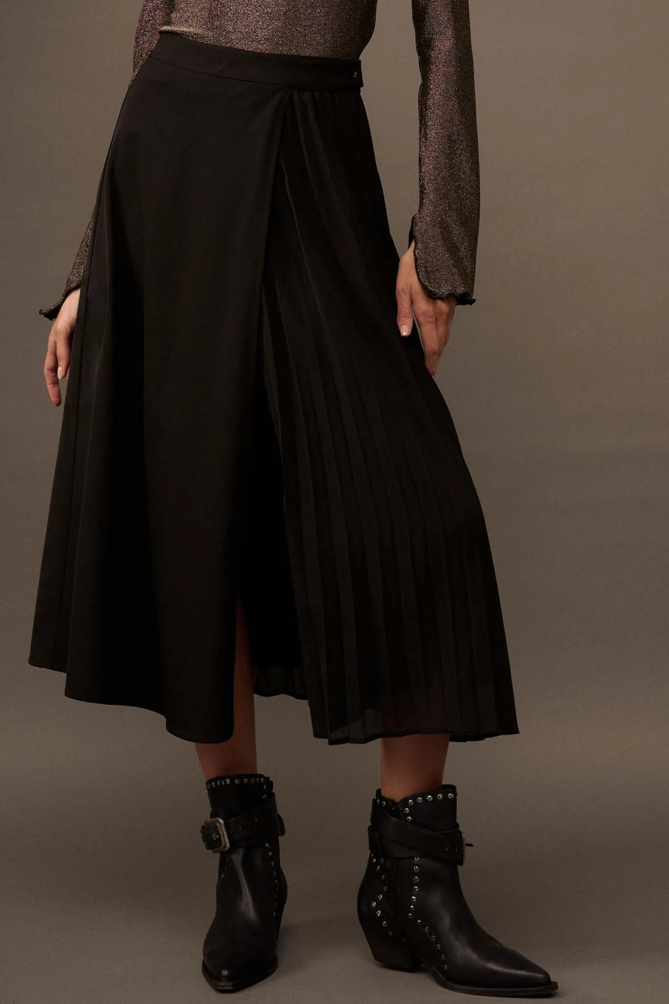 Forgive and Forget Half-Pleated Wrap Midi Skirt