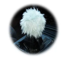 Fuzzy faux fur silver light Grey Gear knob cover cute