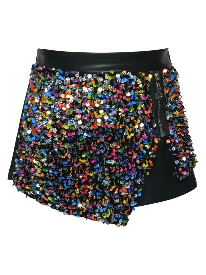 GBY Sequins Skort with Faux Leather