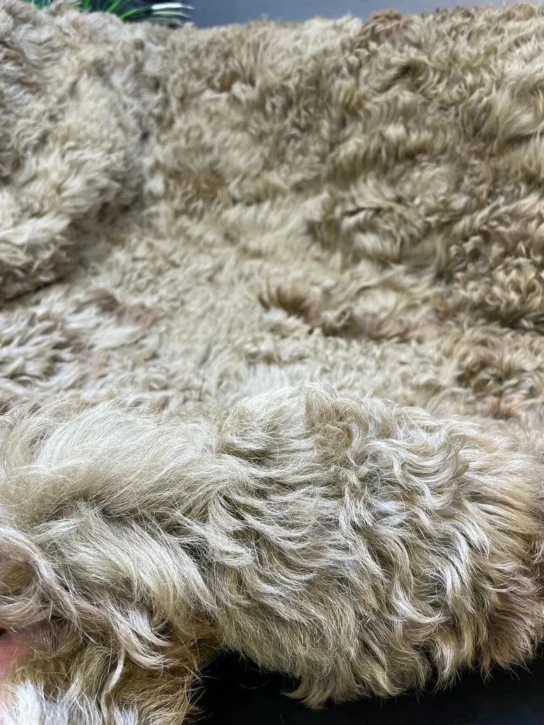 Genuine Fur Handmade Sheepskin Blanket, Shaggy Cozy Bedspread Cover