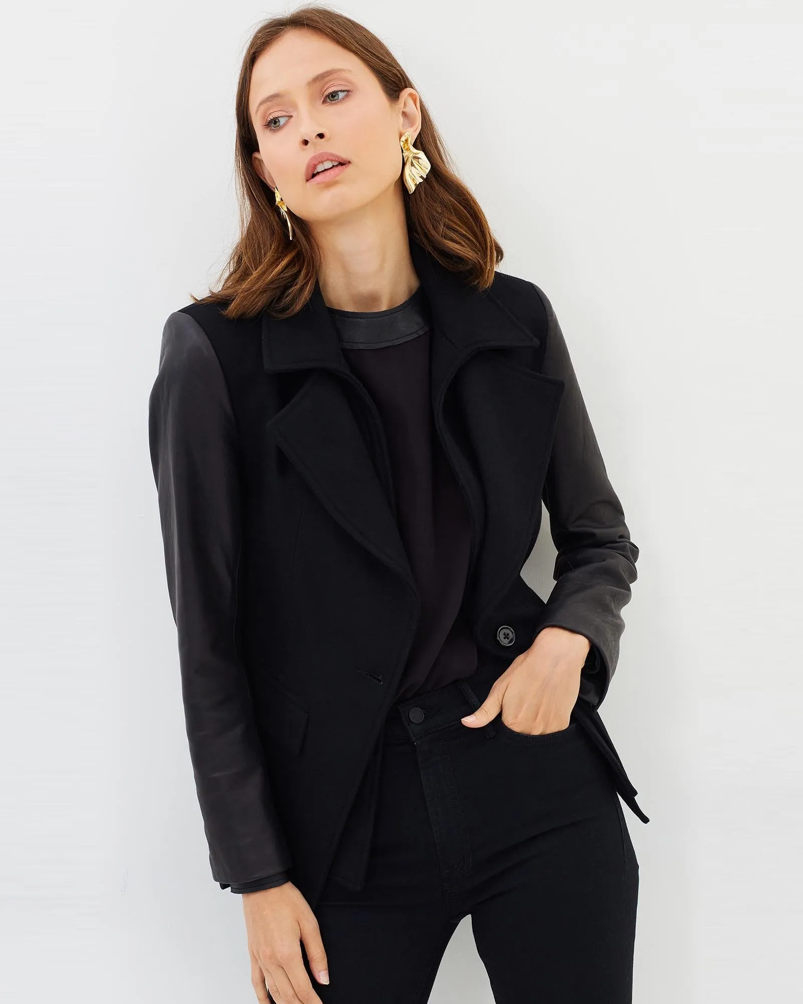 Givenka Wool & Leather Blazer - Jet Black