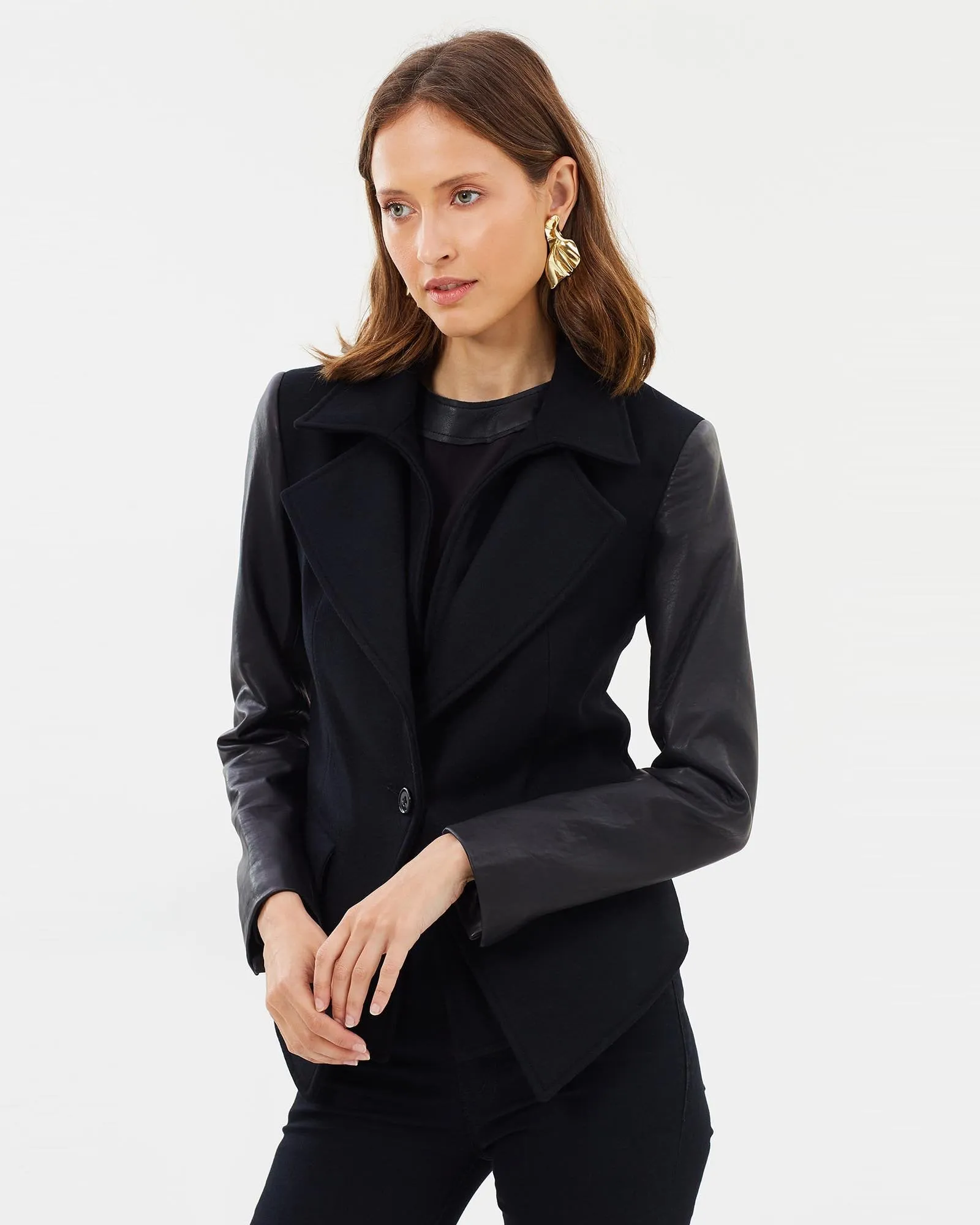 Givenka Wool & Leather Blazer - Jet Black