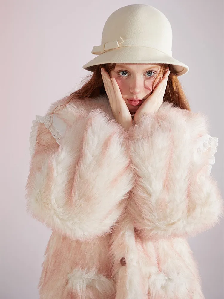 Gradient Double Collar Fur Coat