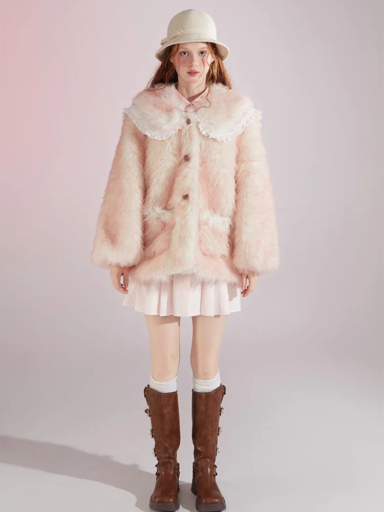 Gradient Double Collar Fur Coat