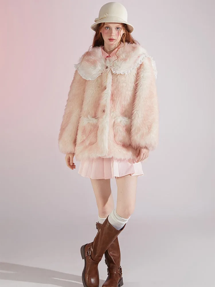 Gradient Double Collar Fur Coat