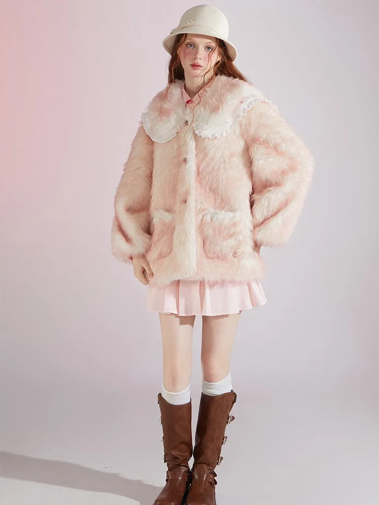 Gradient Double Collar Fur Coat