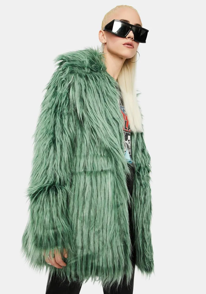 Green Shaggy Faux Fur Coat