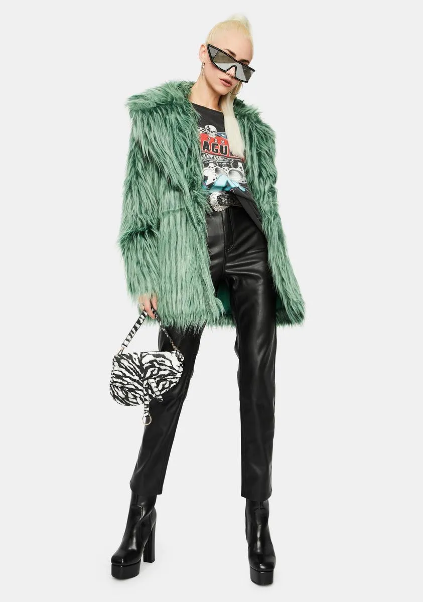 Green Shaggy Faux Fur Coat