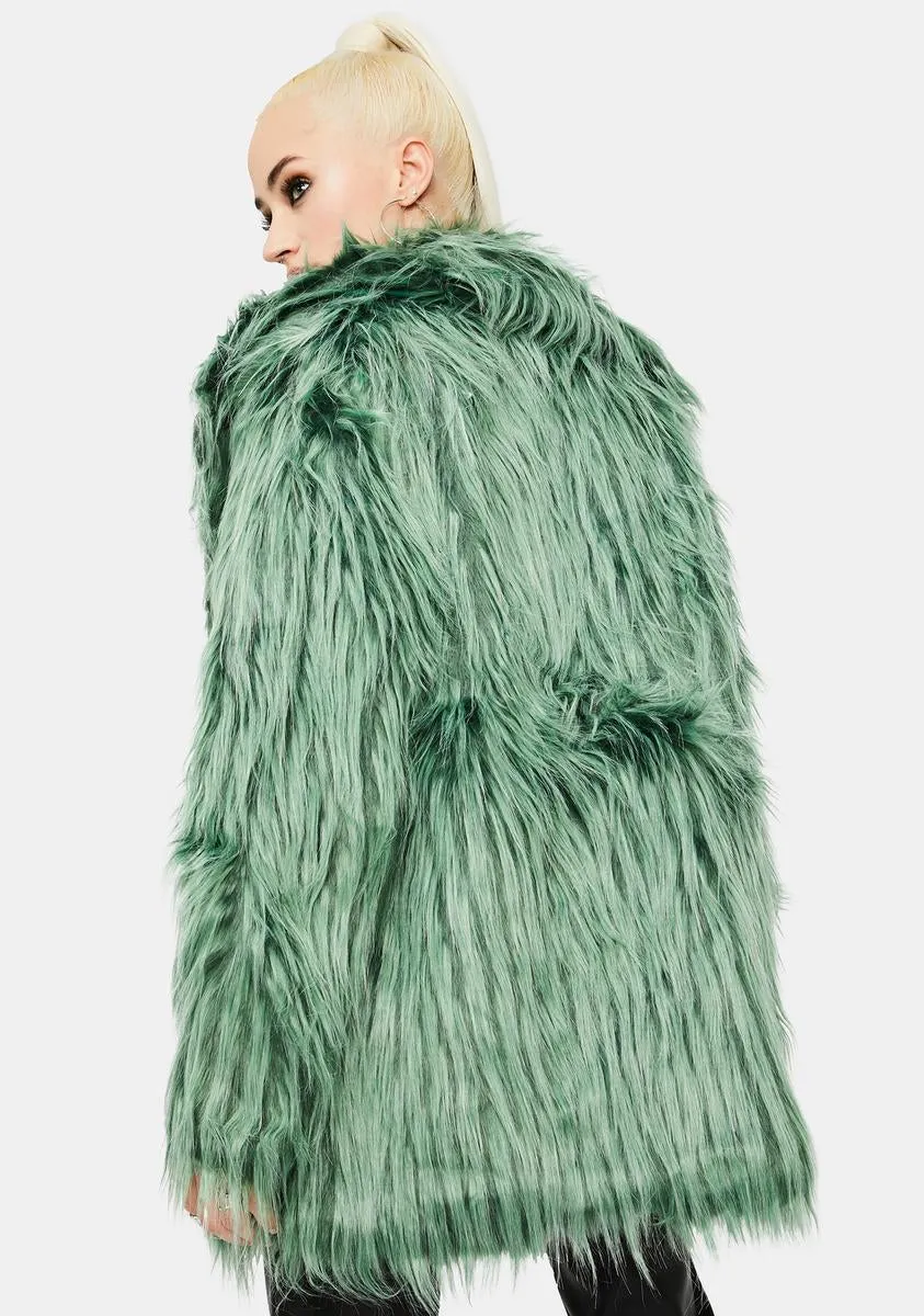 Green Shaggy Faux Fur Coat