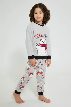 Grey Bear Fleece Pyjama Set (Pack Of 2)