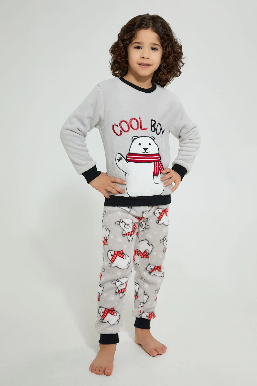 Grey Bear Fleece Pyjama Set (Pack Of 2)