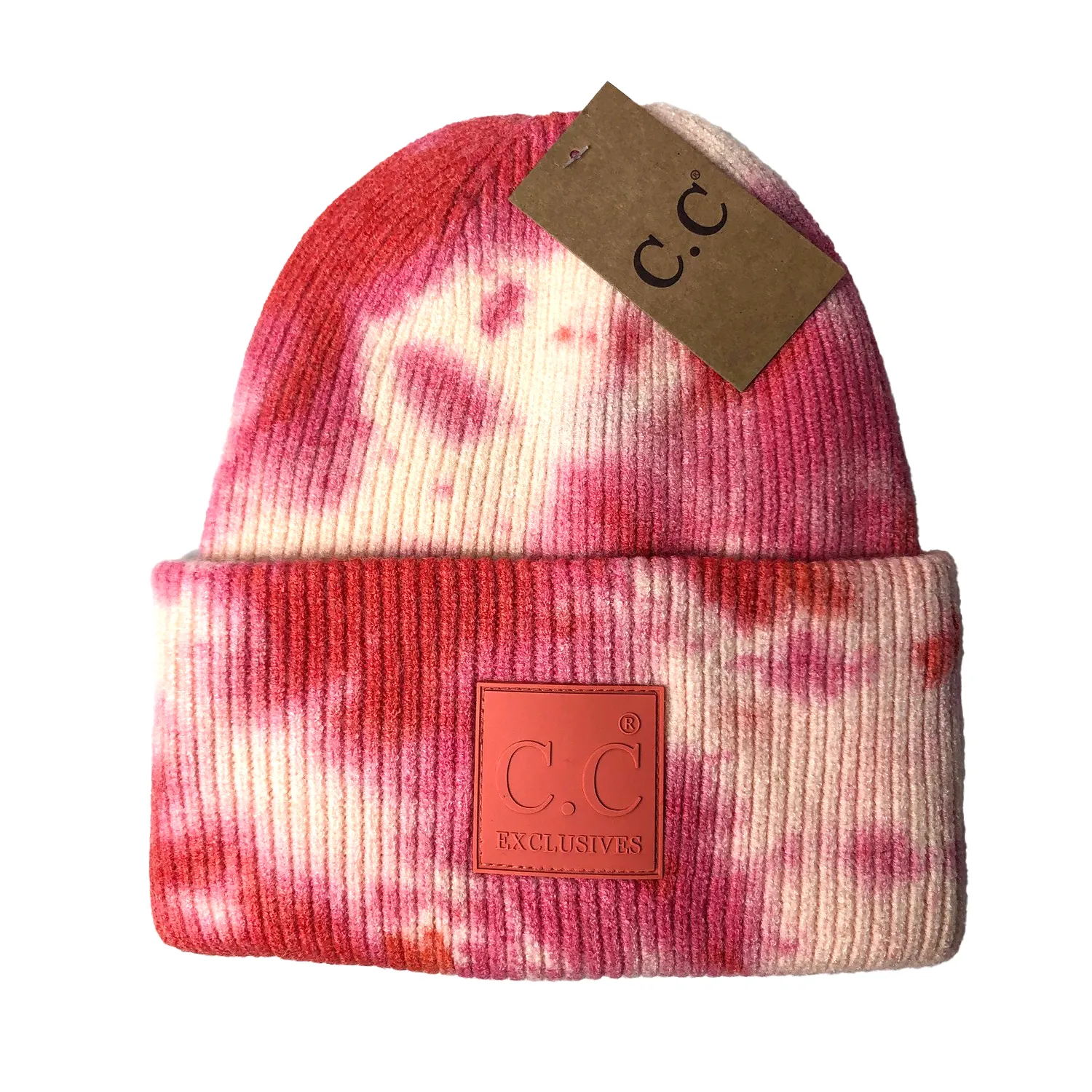 HAT-7380 Tie Dye Beanie with C.C Rubber Patch - Orange/Peach