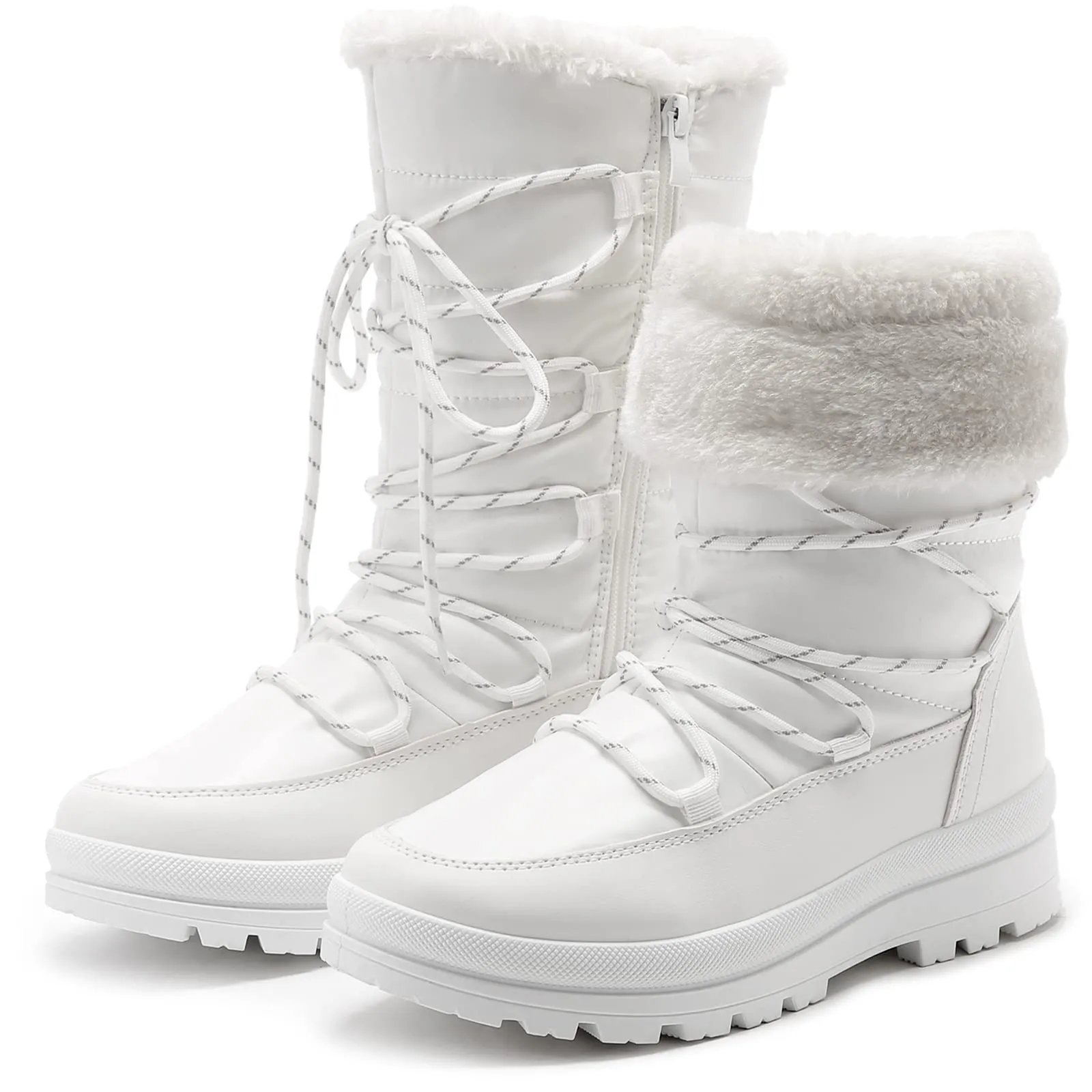 HEAWISH Women’s Winter Snow Boot Fur Lined Mid Calf Warm Boots(White, US9)