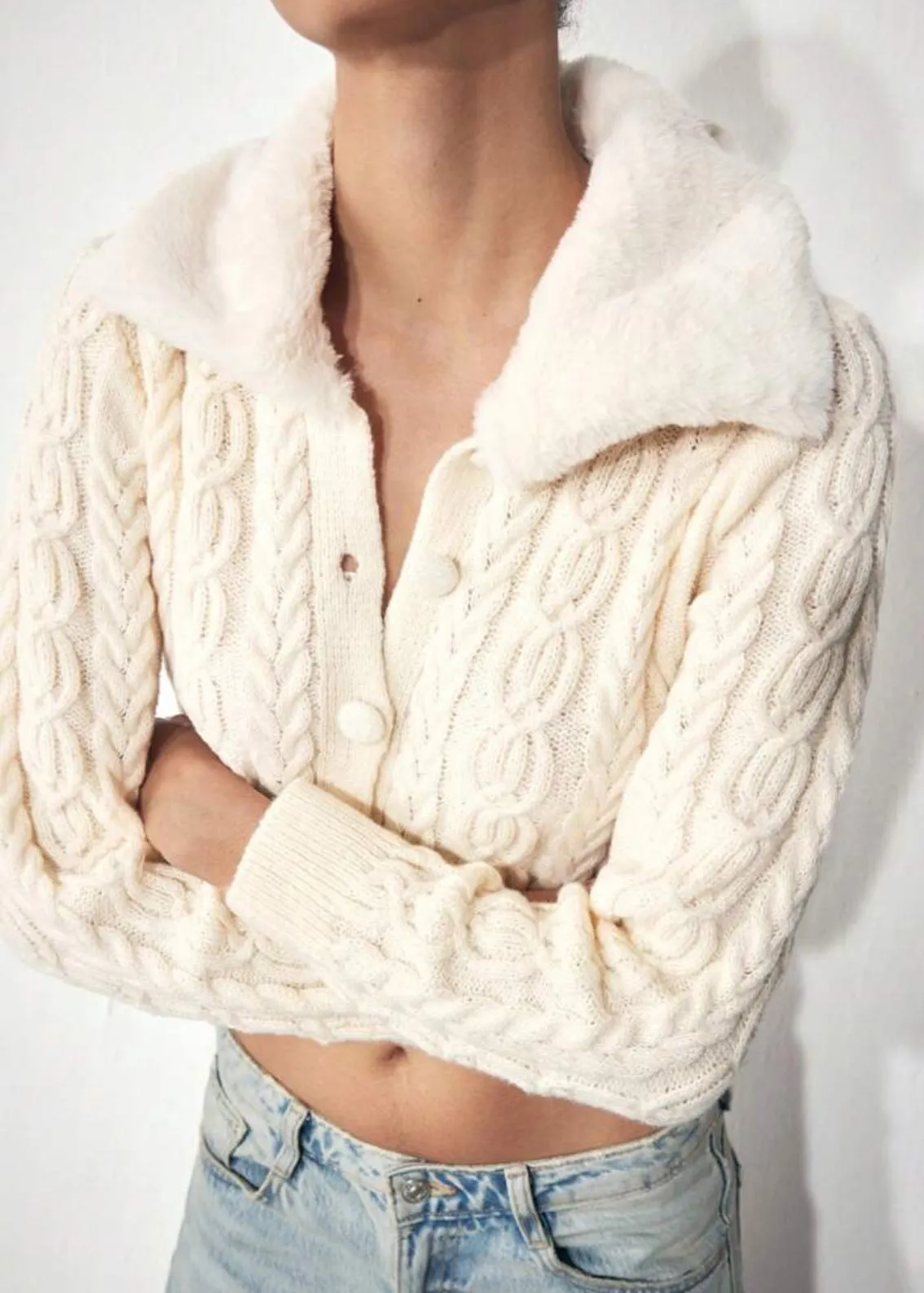 Judith Eco-Fur Collar Knitted Top