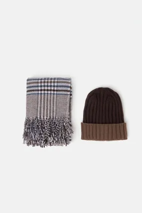 Kit sciarpa e cappello beanie bicolore moro