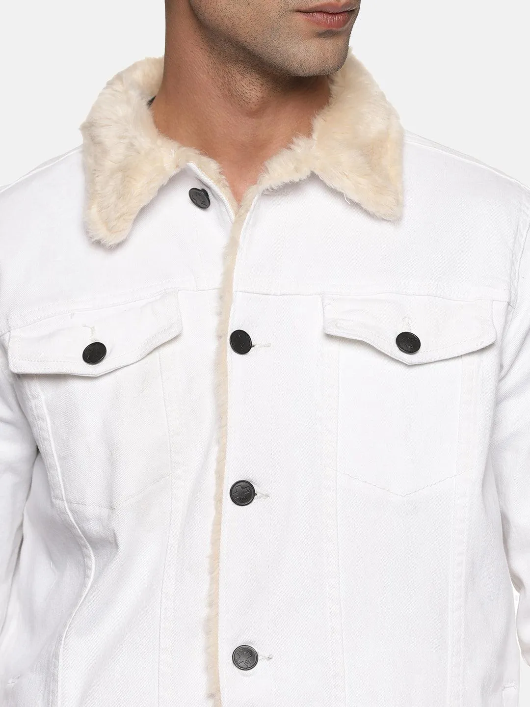 Kultprit Men's White Jacket with White fur