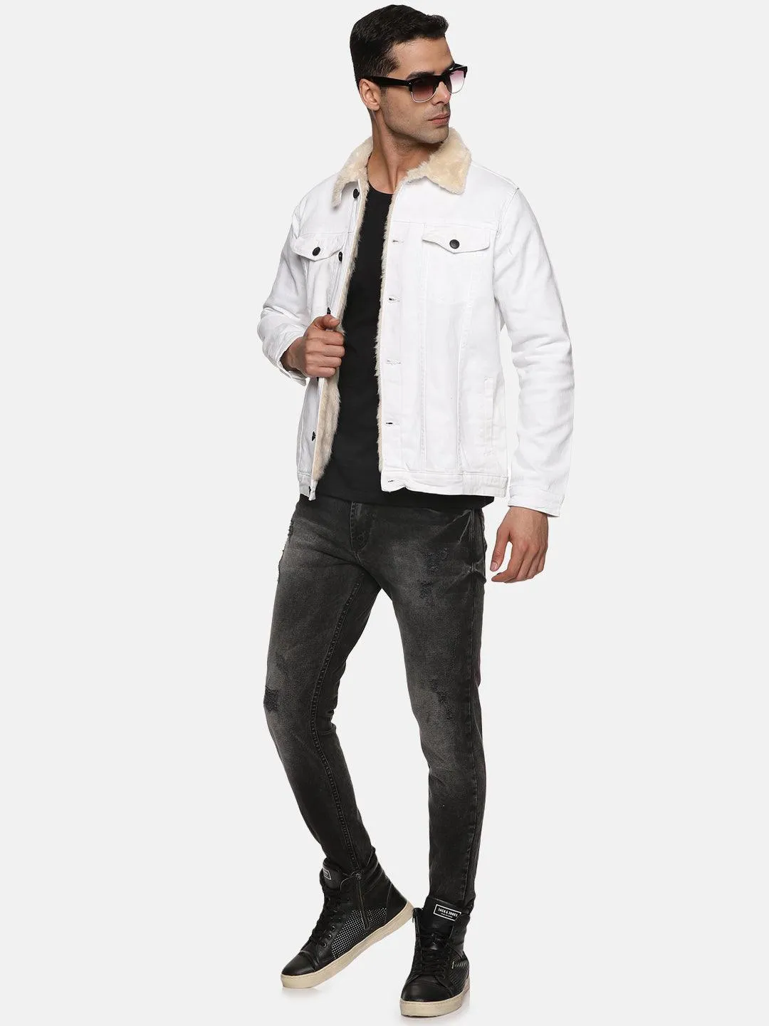 Kultprit Men's White Jacket with White fur