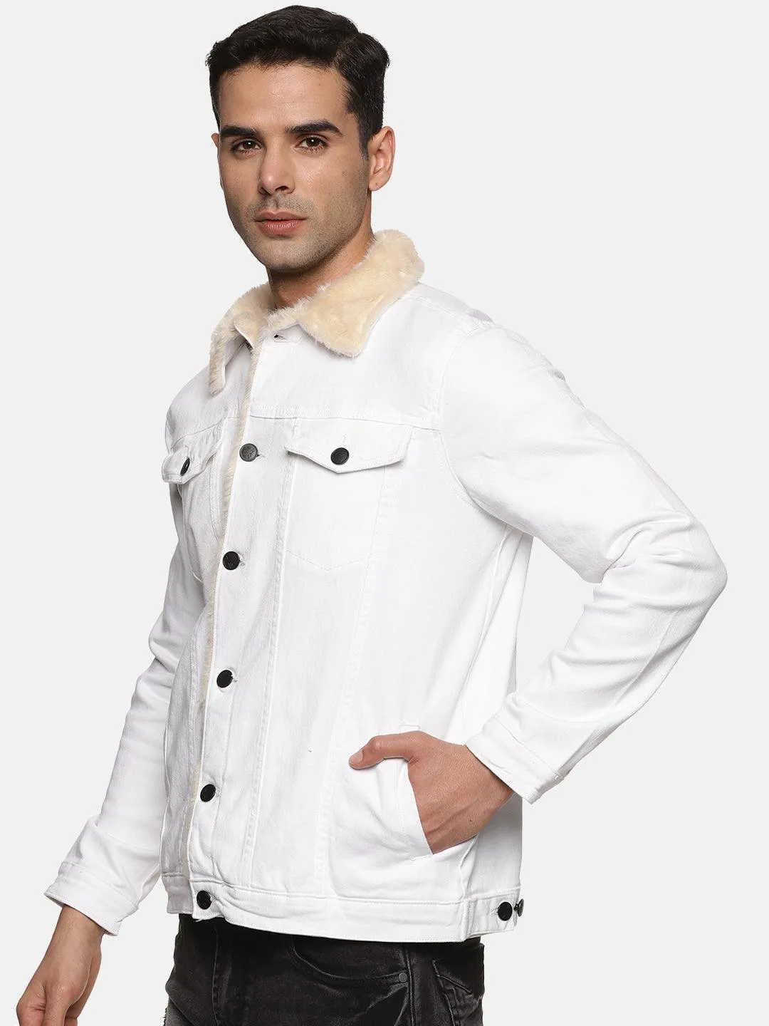 Kultprit Men's White Jacket with White fur