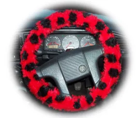 ladybird spot fuzzy faux fur car steering wheel cover