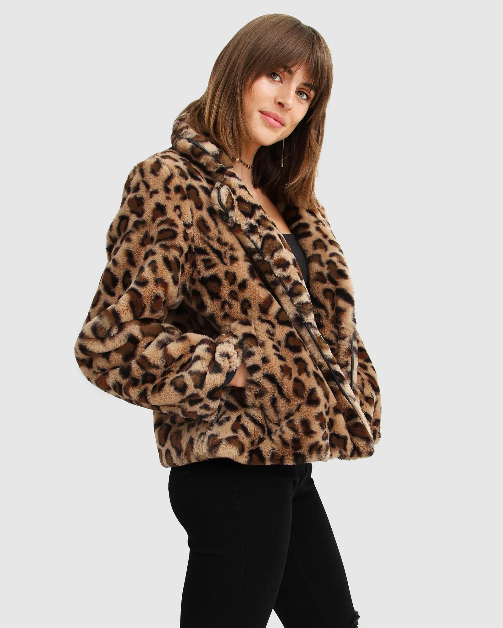 Last Call Leopard Faux Fur Jacket - Brown