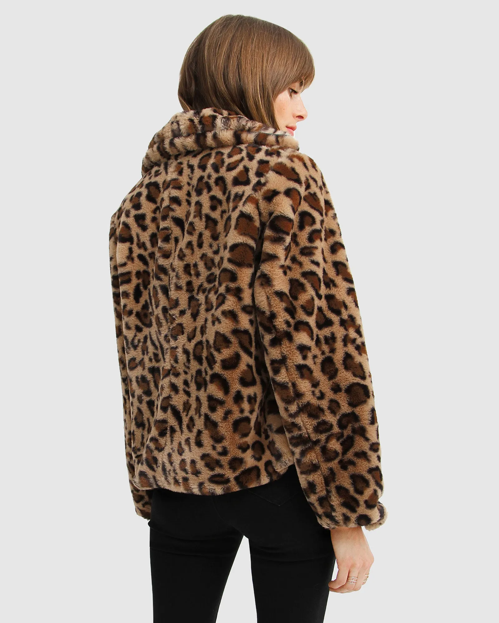 Last Call Leopard Faux Fur Jacket - Brown