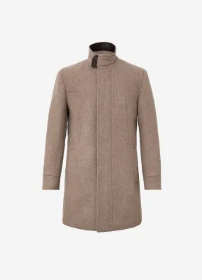 Leather Trim Melton Coat Camel Combo