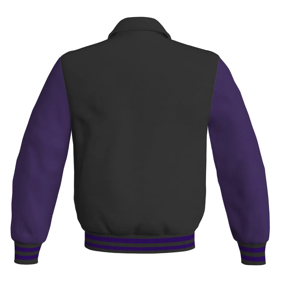 Letterman Varsity Classic Jacket Black Body and Purple Leather Sleeves