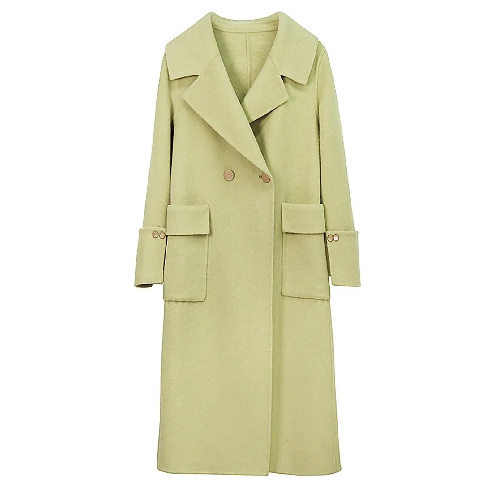 Light Green Two Button Wool Long Coat