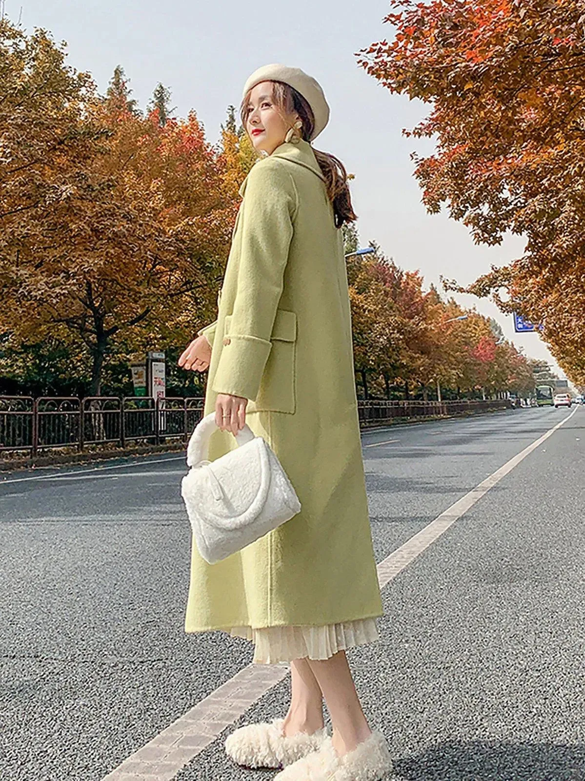 Light Green Two Button Wool Long Coat