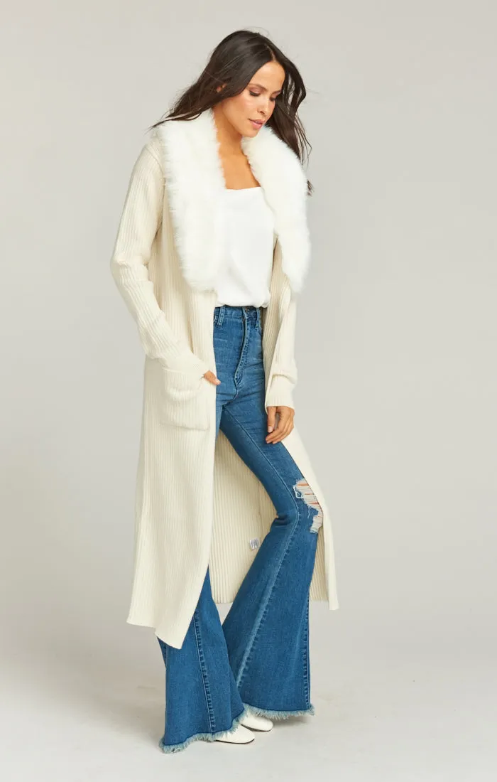 Lombardi Long Cardi ~ Snowy White Knit