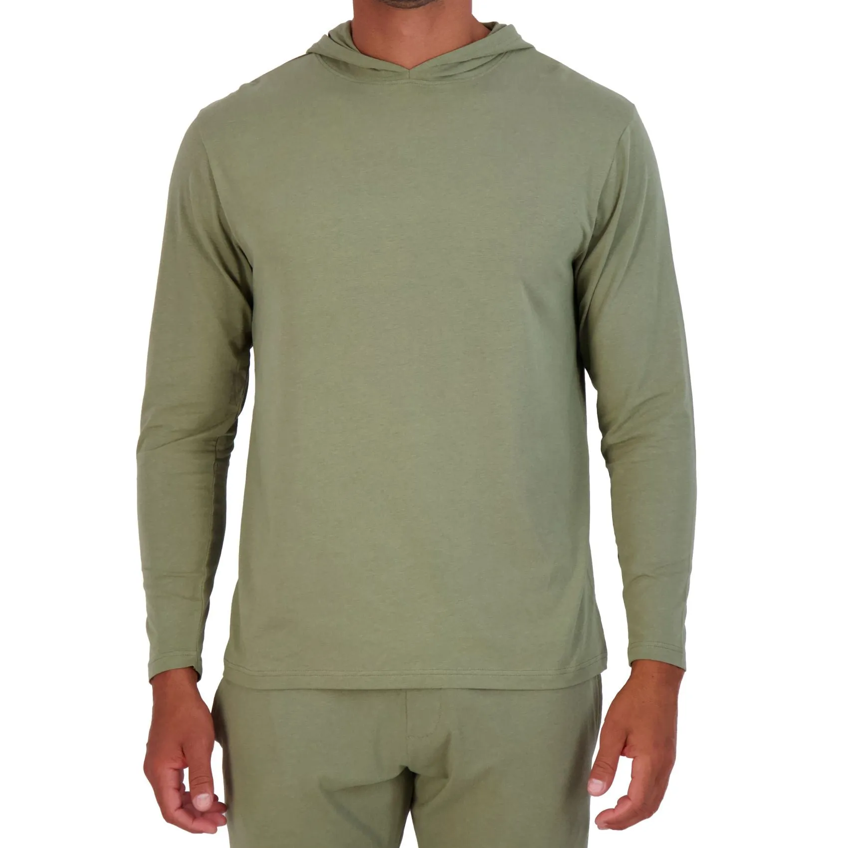 Long Sleeve Hoodie Lounge Shirt in Olive by Wood Underwear