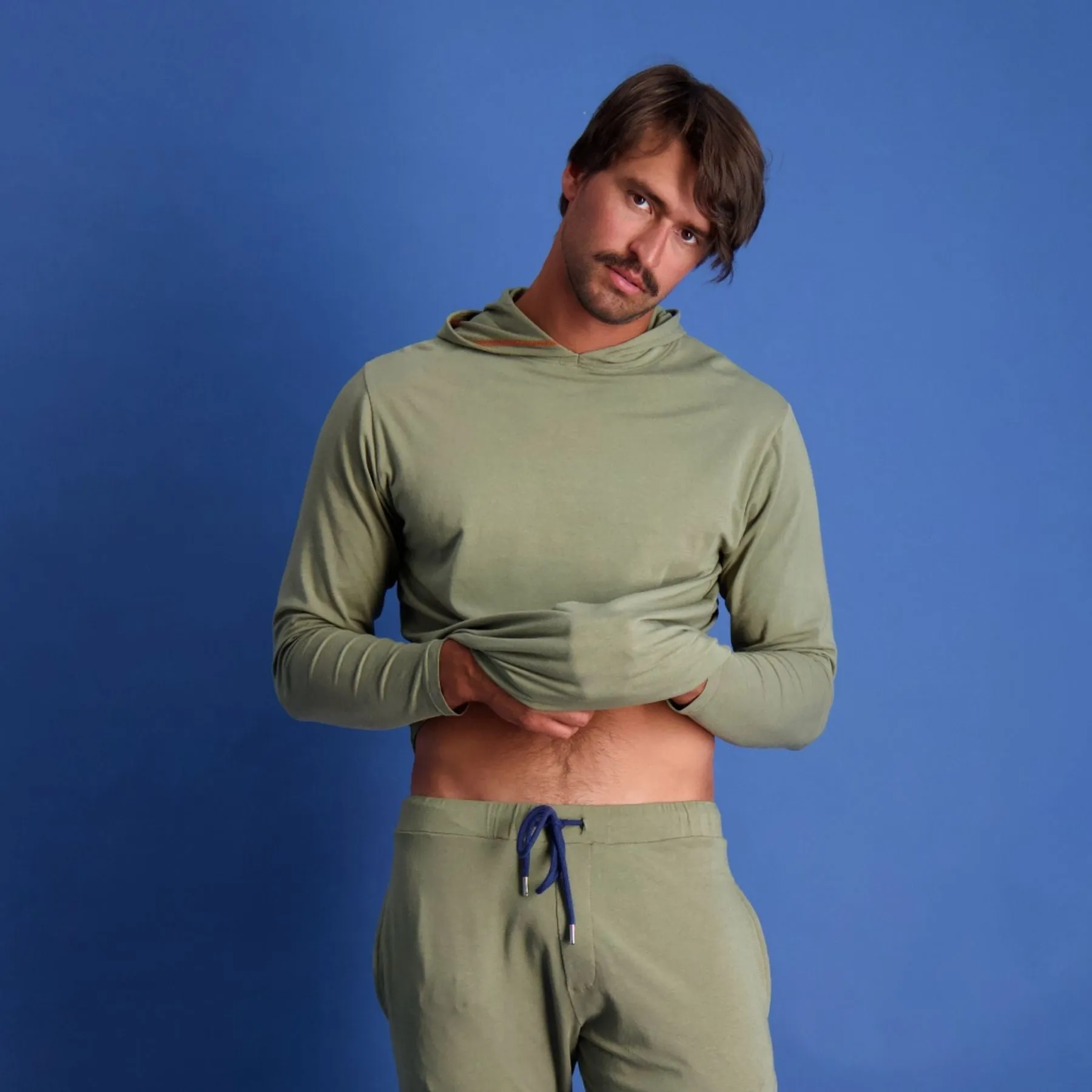 Long Sleeve Hoodie Lounge Shirt in Olive by Wood Underwear