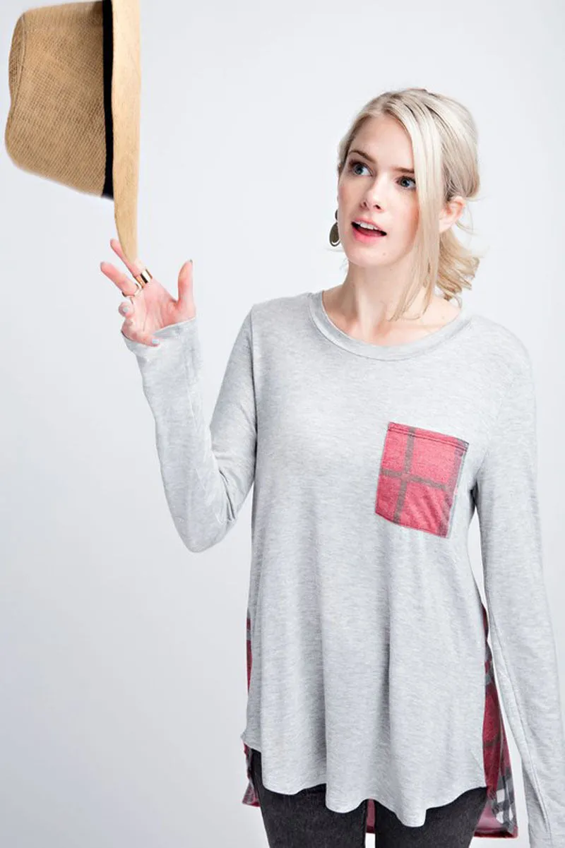 Long sleeve round neck stitching T-shirt