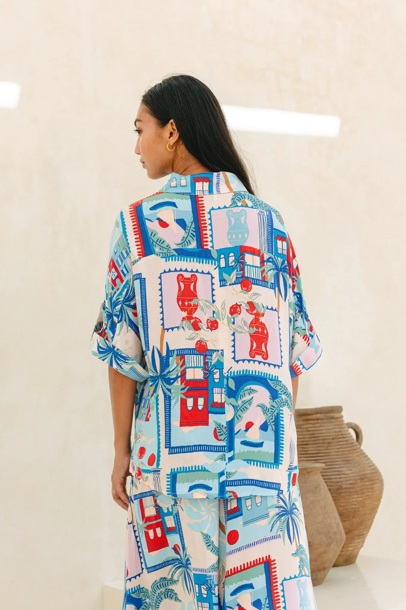 Lulu Blue Tropical Oversized Shirt