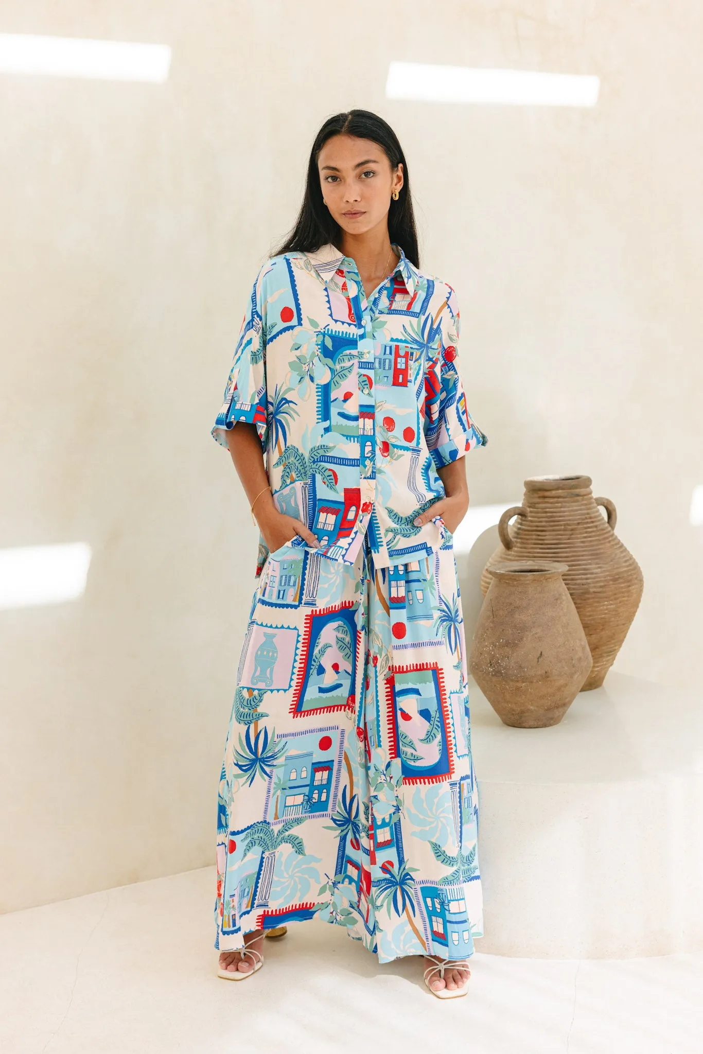 Lulu Blue Tropical Oversized Shirt